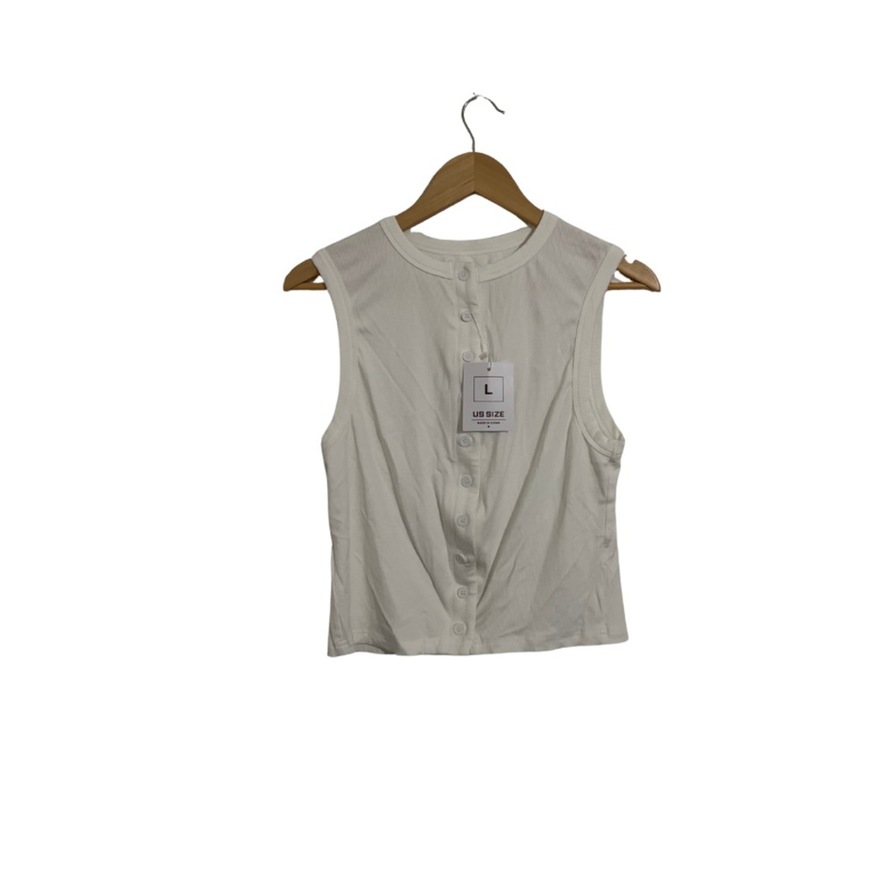 Sleeveless White Button-Up Top